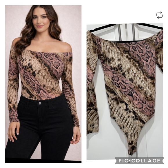 Fashion Nova Tops - NWOT Fashion Nova Snakeskin Bodysuit